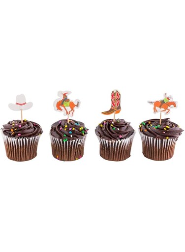 Restaurantware rwa0534 top cake assorted paper western cowboy cake topper - 3 1/4'' x 1 1/2'' - 24 pieces
