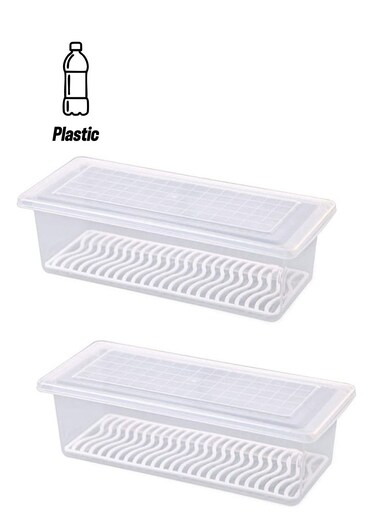 Food Storage Container For Refrigerator With Removable Drain Tray White 30.7 x 15 x 14.2cm