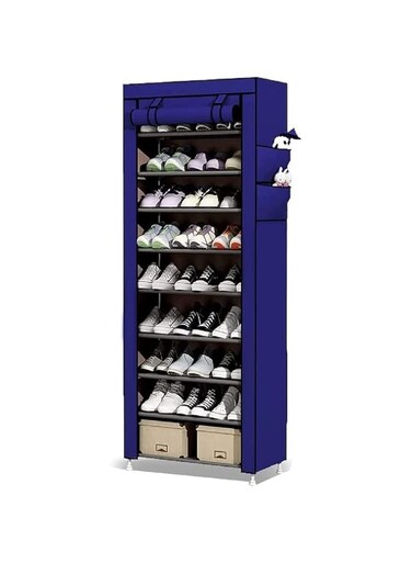 Sulfar Storage Box for 27 Pairs,10 Tiers Foldable Shoe Rack, Foldable Shoes Organizer Cover, Shoe Cover Rack, Pairs Portable Shoe Storage Rack 157cm X 59cm X 28cm (Blue)