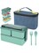 NAWOKEENY Bento Lunch Box with Spoon Fork, Stackable 2 Layer 3 Compartments Leak Proof Bento Box with Insulated Bag and Cutlery, 1400ml Bento Box Microwave and Dishwasher Safe for Adult Kid (Green)