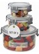 Food Storage Container 3-Piece, with Spoons and Forks, BPA-Free Plastic, Round, 4-Lock Leakproof, Stackable, 550ml/1200ml/2200ml, for Kitchen, Freezer, Lunch