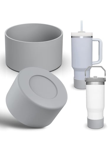 2 pack Silicone Boot For Stanley Quencher Tumbler 30 oz 40 oz, Bottom Boot for Stanley IceFlow Flip 30 20 oz, Protector Sleeve for Water Bottle 12-24oz (Grey)