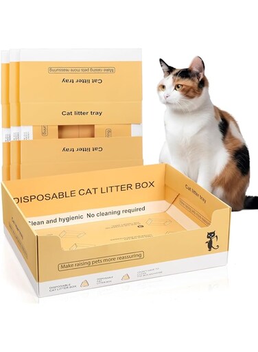 Excefore Disposable Cat Litter Box, 5 Pcs Double Layer Foldable Paper Kitty Tray, Portable Travel Litter Box, Paper Kitten Litter Tray for Cats Small Pets Animals (14.96 x 11.4 x 4.7 Inch)