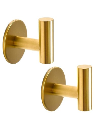 ChicAbode 2 Pack Adhesive Towel Hooks, Brushed Gold SUS304 Stainless Steel Towel Hooks, Heavy Duty Waterproof Wall Hooks, Self Adhesive Coat Robe Towel Hooks for Bathrooms Kitchen Hotel (Gold)