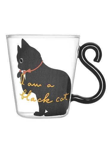 Printed Tail Handled Mug Black/White/Clear 8x5.3x9cm