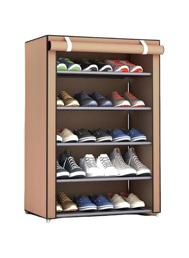 HALAMODO 5/9 Layer Shoe Rack, Easy To Assemble Shoe Rack Cabinet with Cover Dustproof Layers, Waterproof, Dustproof and Lightweight, Large Capacity Shoe Storage Cabinet (Grey) (Brown)