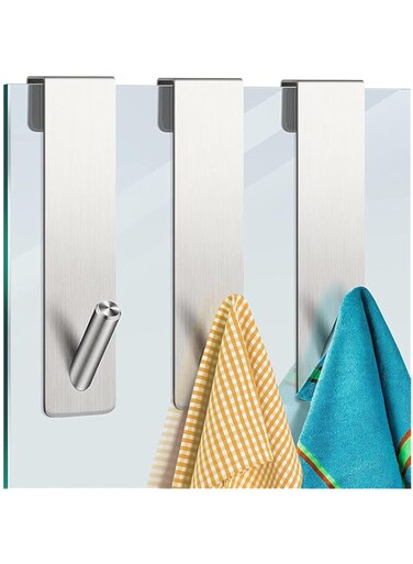 Khazna Shower Door Hooks Shower Towel Hangers Over Glass Door Shower Towel Rack Stainless Steel Towel Holder Towel Hanger Hooks for Bathroom Frameless Glass Shower Decor 3 Pieces 5.1 Inches (Silver)