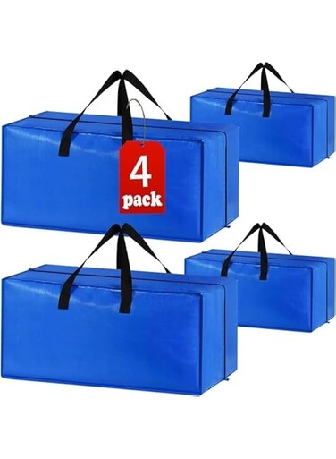 Large Strong Moving Bags with Zippers &amp; Carrying Handles - Water-Resistant - Heavy Duty Storage Tote for Space Saving, Fold Flat, Alternative to Moving Box
