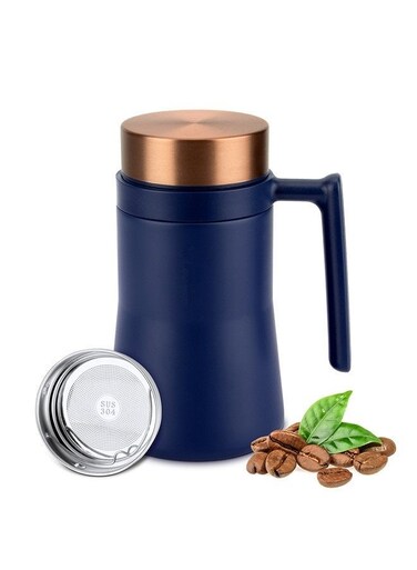 Water Cup Stainless Steel Vacuum Insulated Steel Mug, Travel Mug, Insulated Water Cup Mug, Portable Drinking Cup,Insulated Tumbler,Travel Coffee Mug, 480ml Insulated Beverage Cup With Leakproof Lid, Long Lasting Coffee Tumbler with Handle-Blue