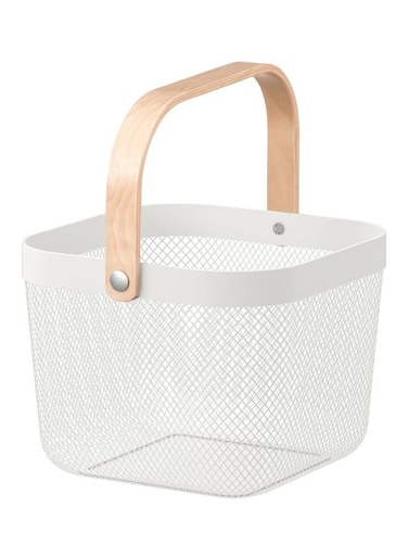 Portable Storage Basket White/Beige 26x18x25cm