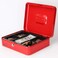 Rubik Large Cash Box Steel Register with Tray and Lock Durable Portable Money Box Safe for Bills Jewelry Receipts Coins (25x20x9cm)Red