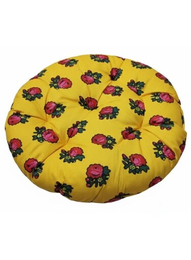 Floral Pattern Round Decorative Cushion for Sofa &amp; Accent Chair &acirc;&euro;&ldquo; Yellow Cotton Fabric, 45&Atilde;&mdash;7 cm