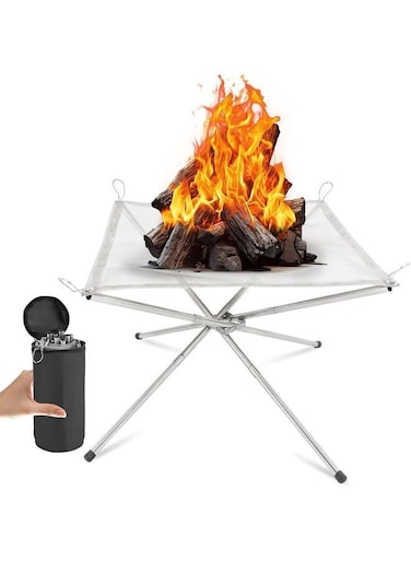 Portable Outdoor Fire Pit, 22 inch Foldable Stainless Steel Mesh Fire Pit Fireplace BBQ Fire Bowl for Patio Backyard Garden Camping Picnics Bonfire - with Carrying Bag 22*22*16.9in