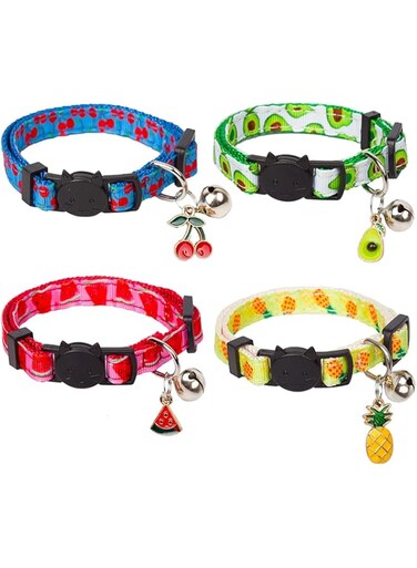LIENJAER Breakaway Cat Collar with Bell, 4 Pack Summer Fruit Style Kitten Collar Adjustable Cat Collars for Kitten Kitty Cat