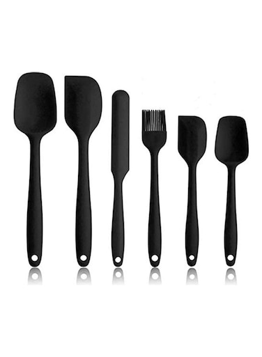 6-Piece Non Stick Rubber Spatula Set Black One Size