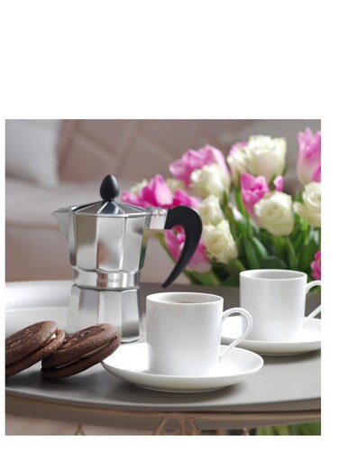 Stovetop Coffee Maker Set, 2 Cups And Saucer 120ml with 1 Coffee Maker 120ml