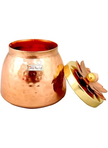 Prisha India Craft Copper Plating Dry Fruit Container Decorative Serving Bowls, Hammered Design, Height 3.50 Inch, Gold