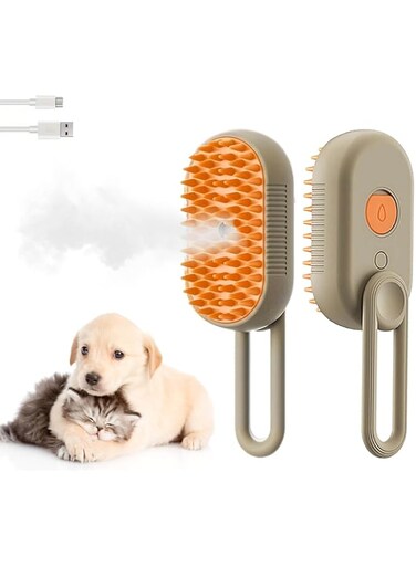 CENXI Cat Combs, Dog Combs, Comb for Cats and Dogs, 3-in-1 Cat Steam Brush for Massaging and Cleaning Shedding Pets, Comb For Long and Short Hair Cats and Dogs Grooming Tool (Brown)