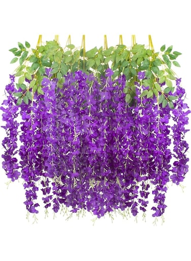 DAYONG Artificial Fake Wisteria Flower Strings for Decoration, 12pcs Bushy Silk Vine Wisteria Hanging Garland for Wedding Decor Room Wall Party (light purple)