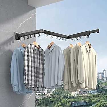 Clothes Drying Rack, Wall Mounted Retractable Clothes Drying Rack,3 Fold Indoor Foldable Space Saving Hanging Clothes Laundry (Black, Style A)