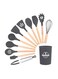 11-Piece Silicone Wooden Handle Kitchen Utensil Set Black/Brown One Size