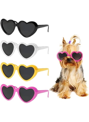 CheeseandU 4Pairs Funny Cute Pet Heart Sunglasses Puppy Sunglasses Puppy Cosplay Photo Props Retro Kitten Puppy Eye Wear Party Favors for Small Dog Cat Photo Outdoor Beach, Yellow, Black, White, Pink