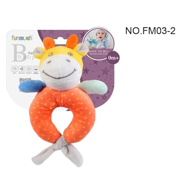 Funmuch Soothe Giraffe Baby Rattle Toy &ndash; Soft Plush Ring Rattle with Gentle Bell, Easy-Grasp Sensory Toy for Newborns &amp; Infants, Washable Polyester, BPA-Free (Giraffe)