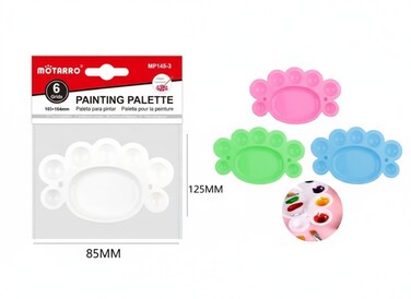 MOTARRO 6-Grid Plastic Paint Palette Set MP145-3 &ndash; Easy-Clean Watercolor &amp; Acrylic Mixing Tray for Kids, Students, and Hobbyists &ndash; Compact Paw-Shaped Design