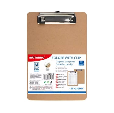 MOTARRO A5 Writing Pad Folder with Clip MQ002-4 - Memo Organizer, Paper Storage &amp; Clipboard, Office Stationery with Flat Head Plate Clamp