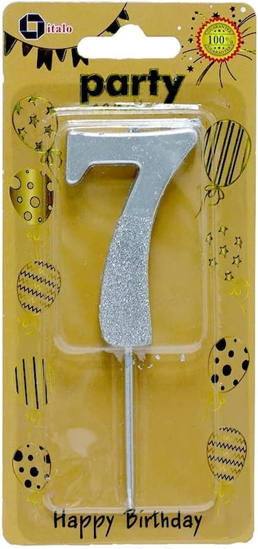 Italo Number 7 Glitter Dipped Birthday Candle, Silver