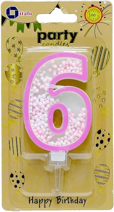 Italo 6 Number Foam Balls Birthday Candle - Pink