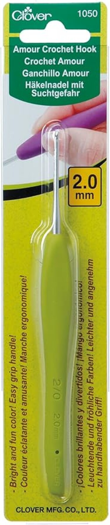 Clover CL1050 Amour Crochet Hook: 2.0mm, Metal, 2mm, Green
