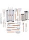 Premium 19Pcs Silicone Kitchen Utensil Set Featuring Wooden Handle Design, Non Scratch Cooking Tools, Knife Set, Spatulas, Ladle, Whisk, Tongs, Storage Holder, Heat Resistant Kitchen Essentials