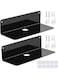 WeeGoo 2 Set Acrylic Small Black Floating Shelf Self Adhesive, 9 Inch No Drill Shelves for Wall, Stick on Shelf Easily Expand Wall Space, Acrylic Shelves with Cable Clips and Stickers