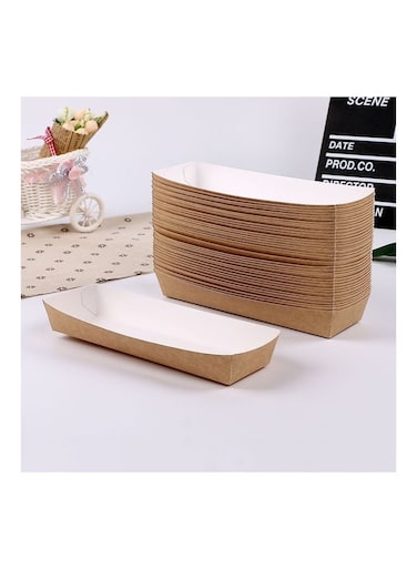 100-Piece Waterproof And Oil-Proof Food Packaging Box Brown/White 25x19x18cm