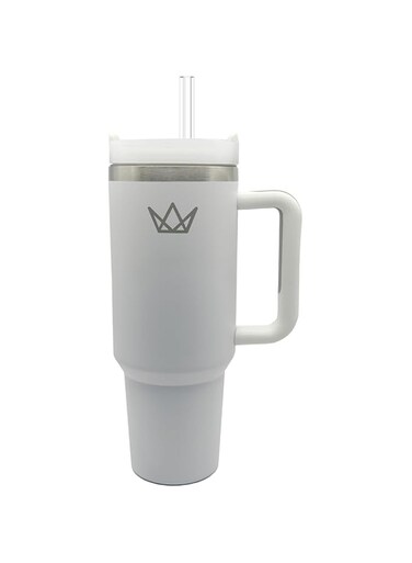 AAKA Double Wall Vacuum Insulated Tumbler, 40 oz, Lid, Straw, Cleaning Brush, 3-Position Lid for Water, Ice, Tea, Coffee (White)