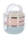 Two Layer Round Lunch Box Beige/Pink/Blue 1400ml