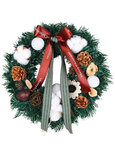 ANTOLE Christmas Wreath Artificial Pinecone Garland Pinecones with Cotton Balls Front Door Hanging Wreath Decoration for Xmas Party Indoor Outdoor Home,Dried fruit garland