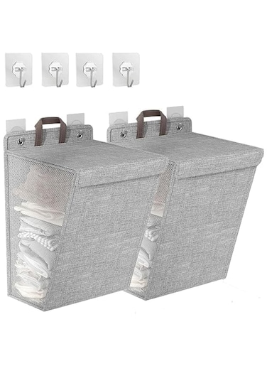 Folding laundry basket ,Set of 2 Wall-Mounted Laundry Baskets,Laundry basket hanging on the wall,Space-saving large laundry basket,gray