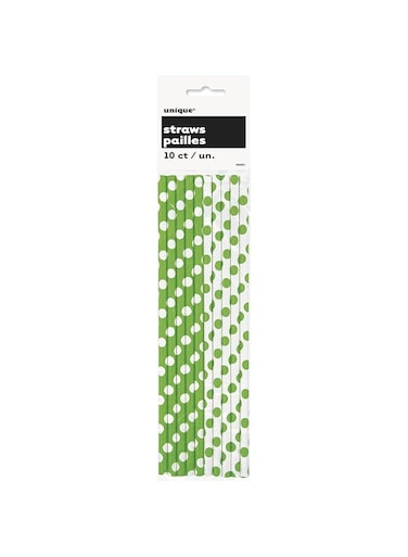 unique party Decorative Dot Paper Straws 10 Pieces, Lime Green