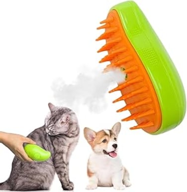 GeRRit Spray pet comb,3 in1 Cat Steam Brush,Self Cleaning Steam Cat Brush for massage, Pet Steam Brush for Cat,Multi functional Cat Steamer Brush,Cat Grooming Brush for Removing Loosse Hair/(Green)
