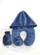 Inflatable Hoodie Travel Neck Pillow Adjustable Comfort, Lightweight for Airplane Flight, Soft Luxury Texture Velvet Hood Keeps Warm, Manual Press Pump Inflation and Auto-Deflation, Machine Washable (Navy Blue)