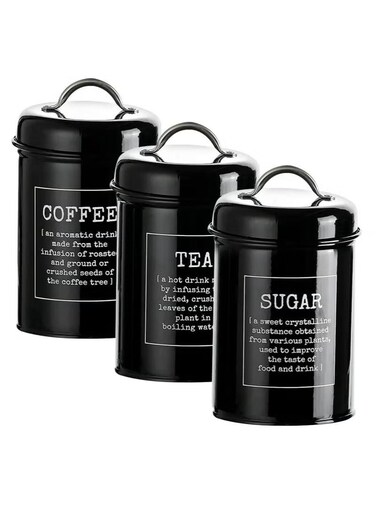 Set of 3 Airtight Kitchen Canister Decorations with Lids Coffee Tea Sugar Metal Containers Decorative Nesting Kitchen Canister Jars Food Storage Black