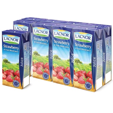 Lacnor Strawberry and Fruit Blend Juice No Added Sugar, 180ml, Pack of 6