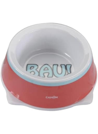 Camon Melamine Bowl "Bau!" for Dogs Bowl for Small Dogs with Non-Slip Rubbers (C0300/A &Oslash; - 14 cm - 300 ml)