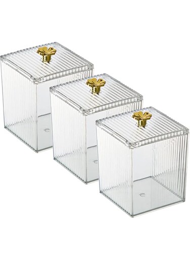 MostNow Cotton Pad Holder 3pcs Clear Cotton Swab Storage Box with Lid Cotton Ball Container Bathroom Jars for Living Room Bedroom Study Room Bathroom