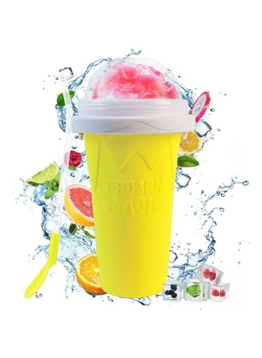 Elterazone Slushie Maker Cup - Magic Quick Frozen Smoothies Cup, Double Layer Squeeze Cup for DIY Slushy, Milkshake &amp; Ice Cream, Fun Cooling Cup for Children &amp; Family (Yellow, 8)