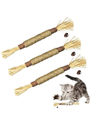 3 Pack Cats Chew Toy for Cat Teeth Cleaning Kitten Teething,Silvervine Sticks Cat Toys for Indoor Cats Interactive Silvervine Cats Catnip Toys