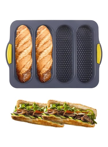 Bolivia's Loaf Pans, Non Stick Easy Clean Heat Resistant Silicone Loaf Pan, Silicone Bread Pan for Baking Bread Mold with Four Hole, Household Silicone Food Baking for Making Sub Rolls