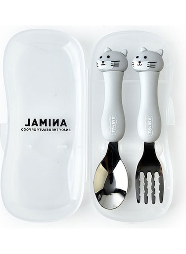 Kids Spoon And Fork With Travel Case Grey 17.5x3x8cm